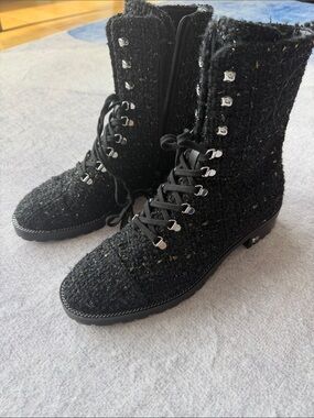 Stuart Weitzman Black Tweed Lace-Up Women's Ankle Boots